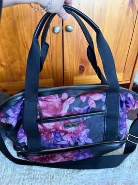 Victoria's Secret Black Weekender Bag with Purple Floral Print